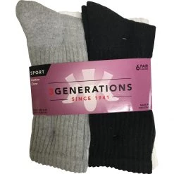 3 Generations Women's Ladies Cotton Full Cushion Crew, 6 Pair