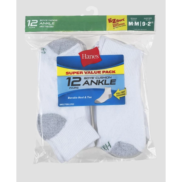 Hanes Boy's Cushion Ankle Socks, 12-Pack 1 Hanes Boy's Cushion Ankle Socks, 12-Pack