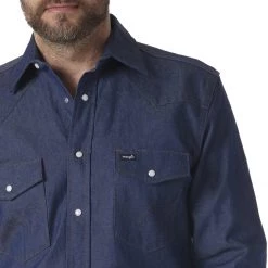 Wrangler Men's Long Sleeve Twill Snap Work Shirt -Clothing & Footwear Sales sftp a s assets20210921000000179