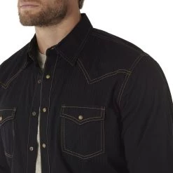 Wrangler Retro Premium Long Sleeve Shirt, MVR532X, Black, X-Large -Clothing & Footwear Sales sftp a s assets20210921000000191
