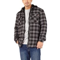 Dickies Men's Fleece Hooded Flannel Shirt Jacket with Hydroshield